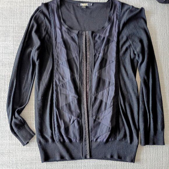 DKNY Black Mixed Fabric Cardigan Sweater | Size M - Picture 1 of 5
